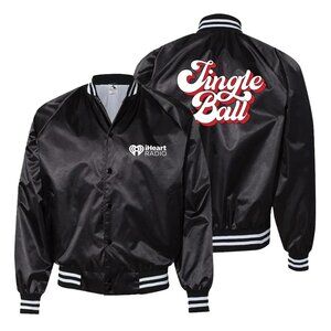 iHeartRadio Jingle Ball 2023 Retro Satin Jacket, Size Medium, Black
